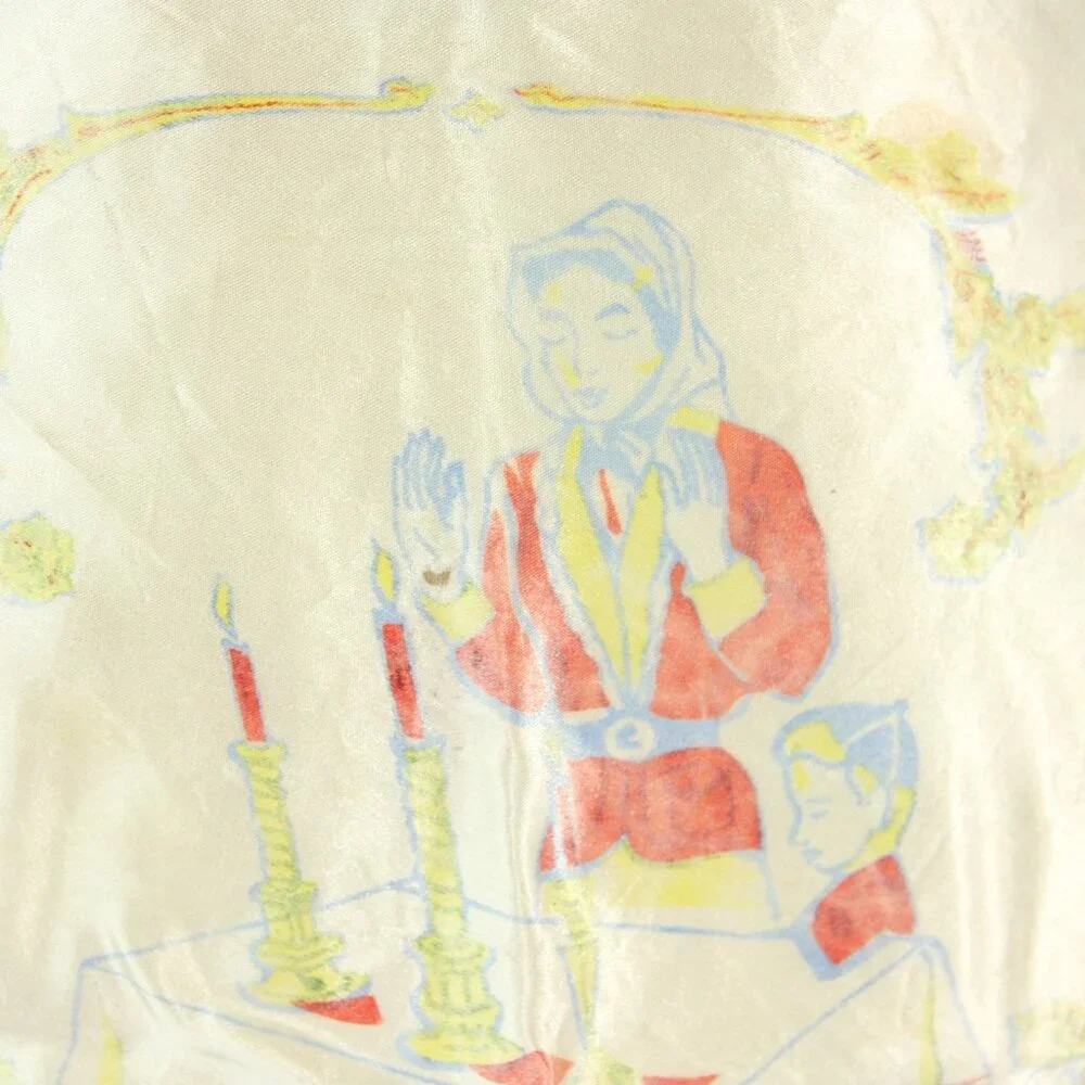 Vintage Beth Jacobs Schools Print Satin Ruffles Tie Back Half Apron 1950s 1960s